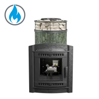 печь для бани прометалл атмосфера l в ламелях змеевик + сетка new с газовой горелкой